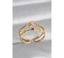 Pirinç Gold Renk Zirkon Taşlı Taç Model Kadın Yüzük - TJ-BYK3040