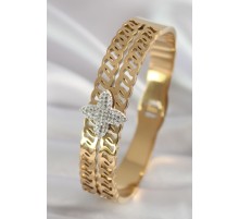 316L Çelik Gold Renk Zirkon Taşlı Çiçek Model Kadın Kelepçe - TJ-BB5902