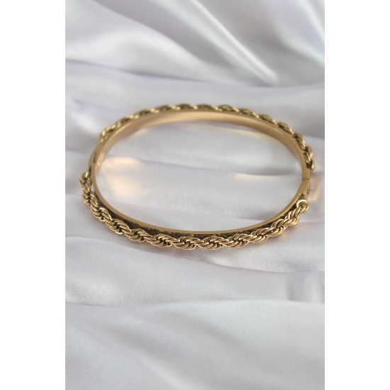 316L Çelik Gold Renk Burgu Zincir Model Kadın Kelepçe - TJ-BB5904