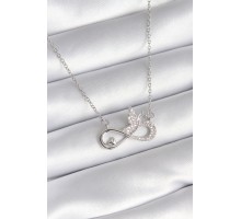 316L Çelik Gümüş Renk Zirkon Taşlı Sonsuzluk Model Kelebek Detay Kadın Kolye - TJ-BKO8265