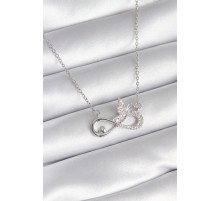 316L Çelik Gümüş Renk Zirkon Taşlı Sonsuzluk Model Kelebek Detay Kadın Kolye - TJ-BKO8265