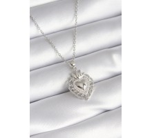 316L Çelik Gümüş Renk Zirkon Taş Detay Taç Kalp Model Kadın Kolye - TJ-BKO8273