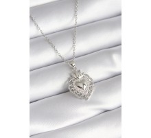 316L Çelik Gümüş Renk Zirkon Taş Detay Taç Kalp Model Kadın Kolye - TJ-BKO8273