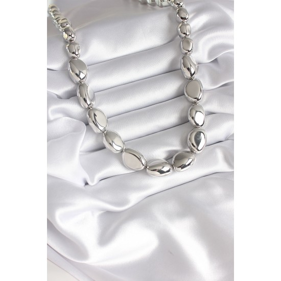 316L Çelik Gümüş Renk Çakıl Model Kadın Kolye - TJ-BKO8275