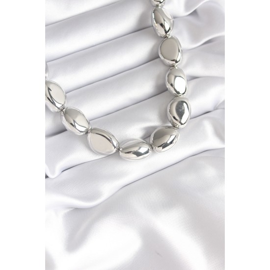 316L Çelik Gümüş Renk Çakıl Model Kadın Kolye - TJ-BKO8275