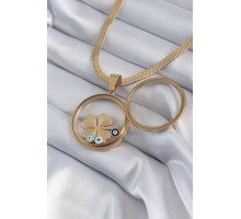 316L Çelik Gold Renk İtalyan Zincir Açılabilir Fanus Yonca Figür Model Kadın Kolye - TJ-BKO8281