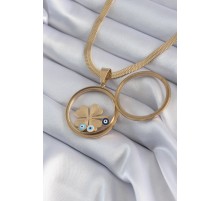 316L Çelik Gold Renk İtalyan Zincir Açılabilir Fanus Yonca Figür Model Kadın Kolye - TJ-BKO8281