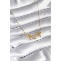 316L Çelik Gold Renk Zirkon Taşlı Kanatlı Kalp Model Kadın Kolye TJ-BKO8290