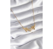 316L Çelik Gold Renk Zirkon Taşlı Kanatlı Kalp Model Kadın Kolye - TJ-BKO8290