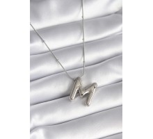 316L Çelik Gümüş Renk Bubble "M" Harf Model Kadın Kolye - TJ-BKO8307