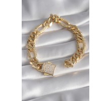 Gold Renk Zirkon Taşlı Zincir VIP Exclusive Seri Gurmet Model Kadın - TJ-BB5917