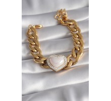 316L Çelik Gold Renk Pembe 3D Kalp Model Zirkon Taşlı Kadın Bileklik - TJ-BB5923