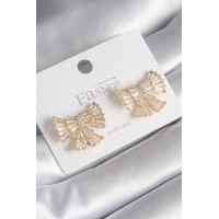 Pirinç Gold Renk Zirkon Taşlı Kurdele Model Kadın Küpe - TJ-BKP8599