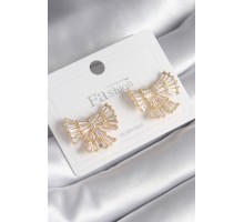 Pirinç Gold Renk Zirkon Taşlı Kurdele Model Kadın Küpe - TJ-BKP8599