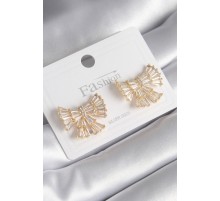 Pirinç Gold Renk Zirkon Taşlı Kurdele Model Kadın Küpe - TJ-BKP8599