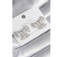 Pirinç Gümüş Renk Zirkon Taşlı Kurdele Model Kadın Küp - TJ-BKP8600