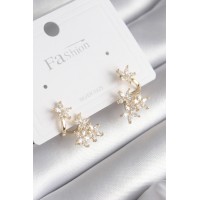 Pirinç Gold Renk Zirkon Taşlı Çiçek Tasarım Kadın Küpe TJ-BKP8605