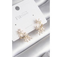 Pirinç Gold Renk Zirkon Taşlı Çiçek Tasarım Kadın Küpe - TJ-BKP8605
