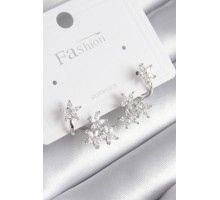 Pirinç Gümüş Renk Zirkon Taşlı Çiçek Tasarım Kadın Küpe - TJ-BKP8606