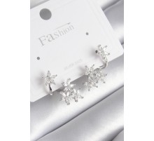 Pirinç Gümüş Renk Zirkon Taşlı Çiçek Tasarım Kadın Küpe - TJ-BKP8606