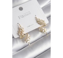 Pirinç Gold Renk Zirkon Taşlı Yaprak Model Kadın Küpe - TJ-BKP8607