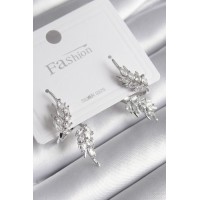 Pirinç Gümüş Renk Zirkon Taşlı Yaprak Model Kadın Küpe TJ-BKP8608