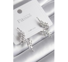 Pirinç Gümüş Renk Zirkon Taşlı Yaprak Model Kadın Küpe - TJ-BKP8608