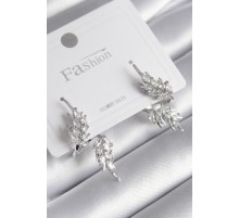 Pirinç Gümüş Renk Zirkon Taşlı Yaprak Model Kadın Küpe - TJ-BKP8608