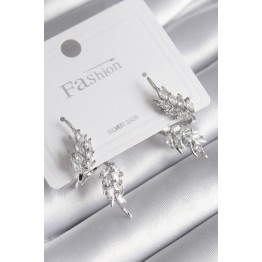 Pirinç Gümüş Renk Zirkon Taşlı Yaprak Model Kadın Küpe TJ-BKP8608