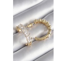Pirinç Gold Renk Zirkon Taşlı Halka Model Kadın Küpe - TJ-BKP8609