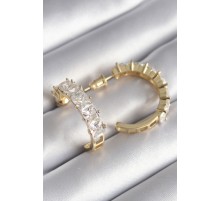 Pirinç Gold Renk Zirkon Taşlı Halka Model Kadın Küpe - TJ-BKP8609