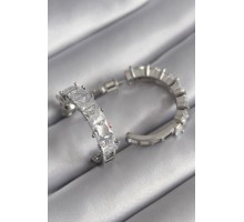 Pirinç Gümüş Renk Zirkon Taşlı Halka Model Kadın Küpe - TJ-BKP8610