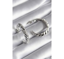 Pirinç Gümüş Renk Zirkon Taşlı Sarmal Model Kadın Küpe - TJ-BKP8618