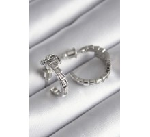 Pirinç Gümüş Renk Zirkon Taşlı Yılan Model Kadın Küpe - TJ-BKP8624