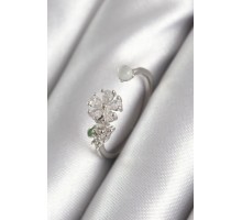 Pirinç Gümüş Renk Zirkon Taşlı Çiçek Model Kadın Yüzük - TJ-BYK3048