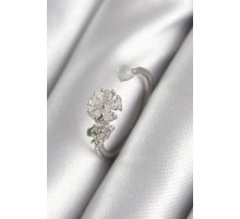 Pirinç Gümüş Renk Zirkon Taşlı Çiçek Model Kadın Yüzük - TJ-BYK3048