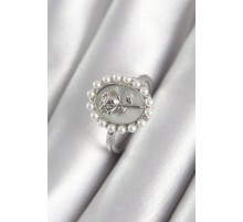 Pirinç Gümüş Renk Portre Gül Model İnci Detay Kadın Yüzük - TJ-BYK3064