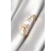 Pirinç Gold Renk Zirkon Taşlı Çiçek Model Kadın Yüzük - TJ-BYK3067