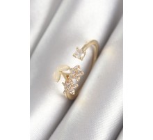 Pirinç Gold Renk Zirkon Taşlı Çiçek Model Kadın Yüzük - TJ-BYK3067