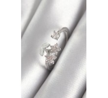 Pirinç Gümüş Renk Zirkon Taşlı Çiçek Model Kadın Yüzük - TJ-BYK3068