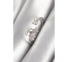 Pirinç Gümüş Renk Zirkon Taşlı Çiçek Model Kadın Yüzük - TJ-BYK3068