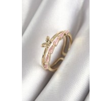 Pirinç Gold Renk Zirkon Taşlı Kelebek Figür Kadın Yüzük - TJ-BYK3074