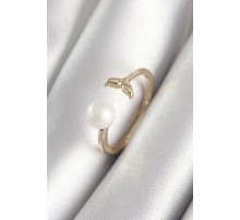 Pirinç Gold Renk İnci Top Figür Balık Kuyruğu Model Kadın Yüzük - TJ-BYK3076