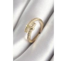 Pirinç Gold Renk Zirkon Taşlı Kadın Yüzük - TJ-BYK3080