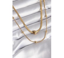 316L Çelik Gold Renk İtalyan Zincir Model Topçuk Detay Kadın Kolye - TJ-BKO8312