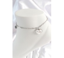 316L Çelik Gümüş Renk Zincir Model 3D Kalp Beyaz Kalp Figür Kadın HalHal - TJ-HH1529