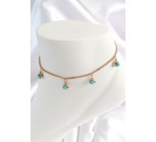 316L Çelik Gold Renk Zincir Model Mavi Taşlı Sallantı Figür Kadın HalHal - TJ-HH1531