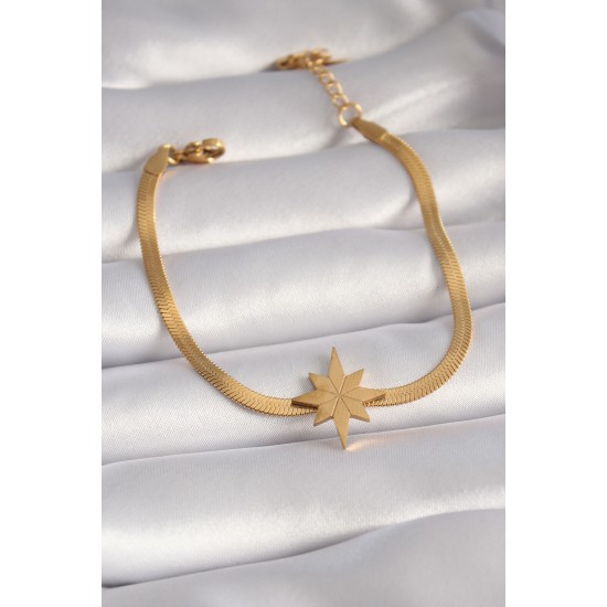 316L Çelik Gold Renk İtalyan Zincir Model Kutup Yıldızı Figür Kadın Bileklik - TJ-BB5932