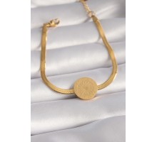 316L Çelik Gold Renk İtalyan Zincir Model İşlemeli Madalyon Figür Kadın Bileklik - TJ-BB5933