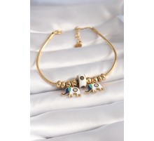 316L Çelik Gold Renk Fil Figür Kadın Bileklik - TJ-BB5958